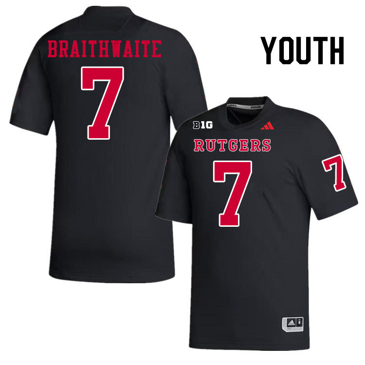 Youth #7 Dylan Braithwaite Rutgers Scarlet Knights 2024 College Football Jerseys Stitched-Black